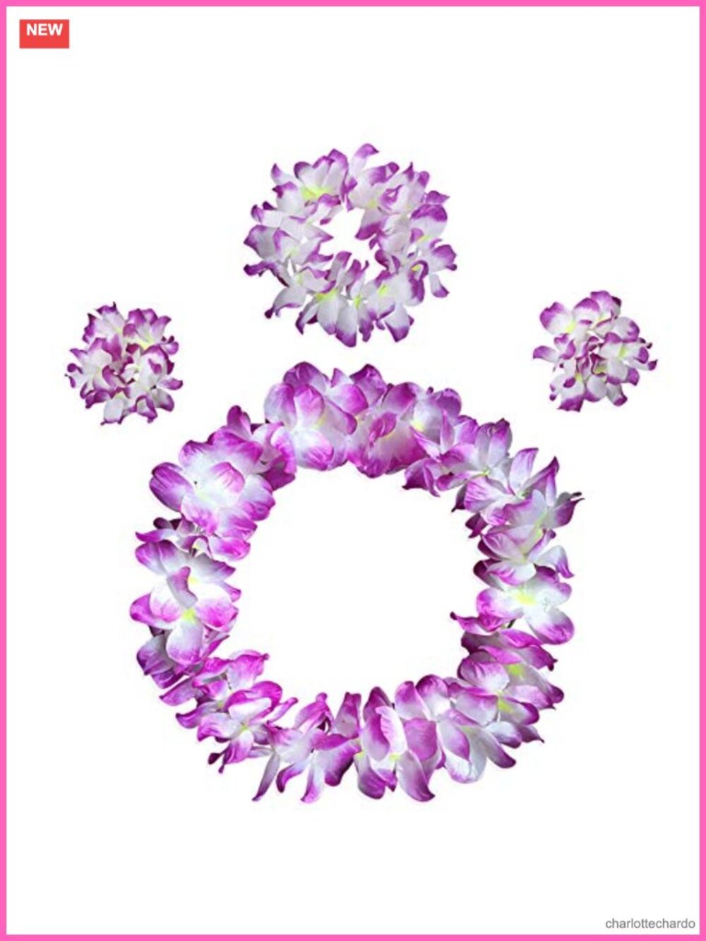 4-Piece Hawaiian Leis Set: Headband, Wristbands, Necklace - Tropical Luau Party